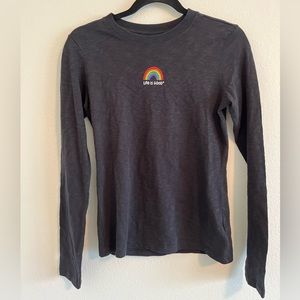 NWT Life Is Good Long Sleeve T-Shirt Black with Rainbow Graphic